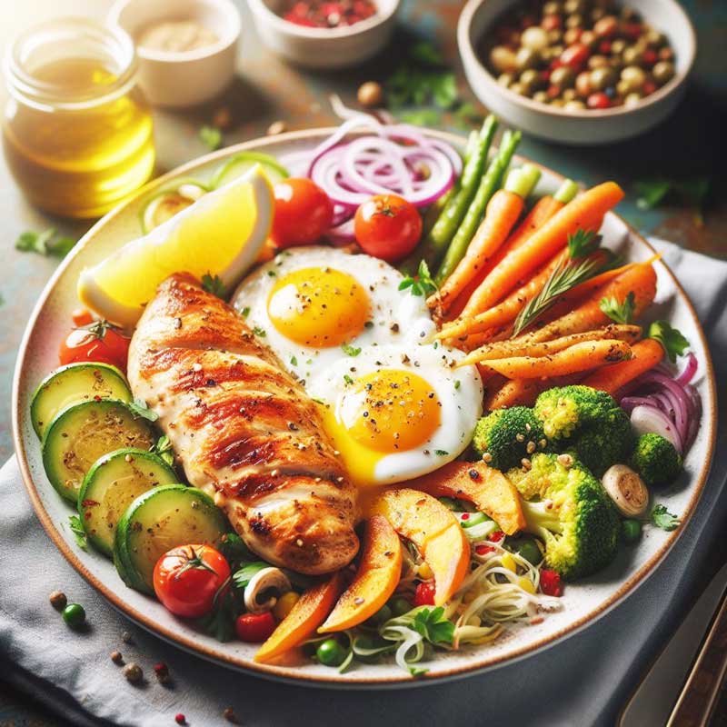 Régime paléo, assiette avec aliments non transformés
